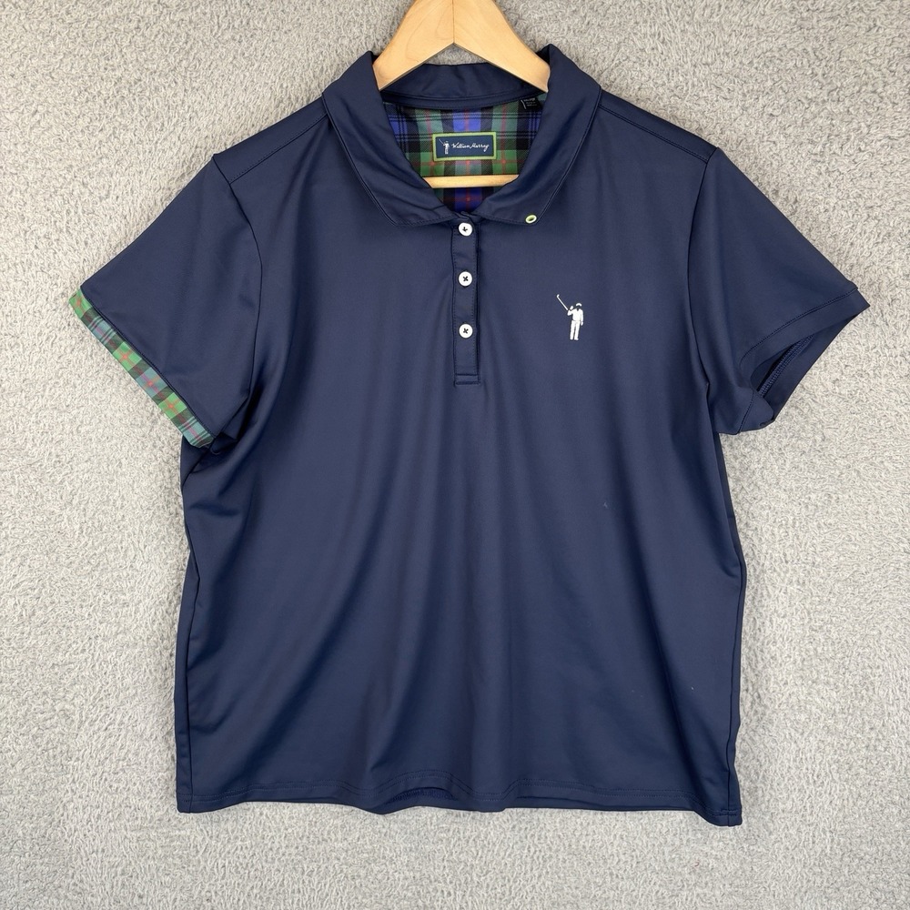 William Murray Golf Polo Womens 2XL Navy Plaid Trim Stretch Performance